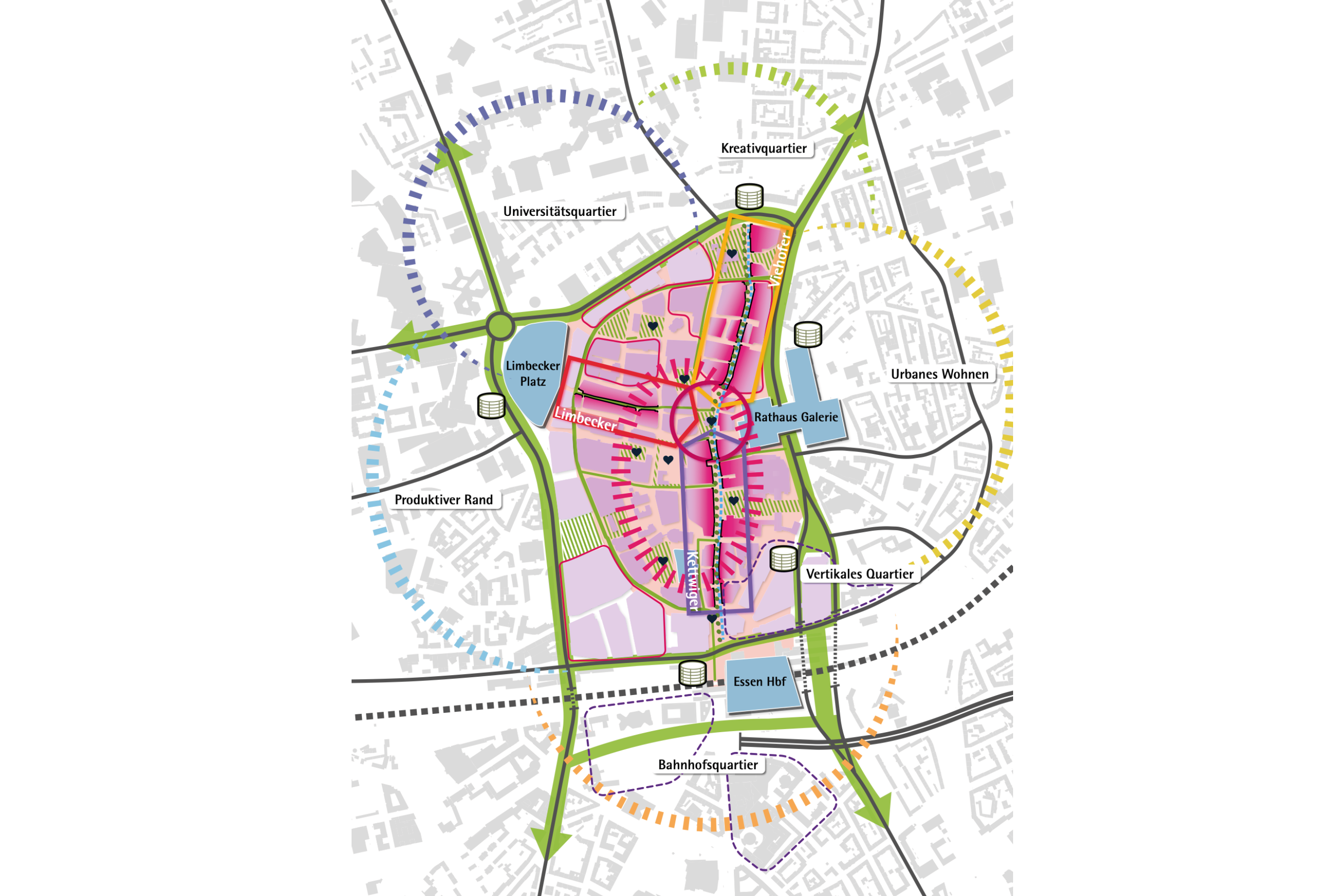 Gesamtleitbild Karte zur Essener Innenstadt